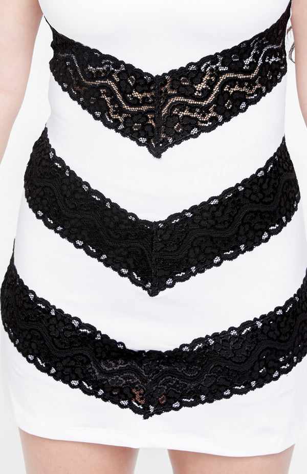 White Dress Black Lace Detail