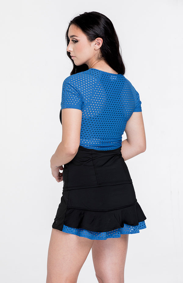 Ruffle Blue and Black Mesh Skirt